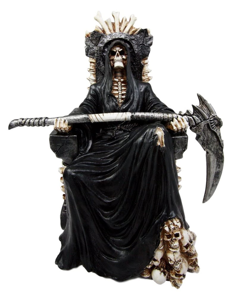Ebros Gift Black Holy Death Grim Reaper Sitting On Skeleton Throne Figurine 10.5" Tall Time Waits for No Man Angel of Death with Scythe As Ossuary Home Decor Eternal Death Gates of Hades - Image 1